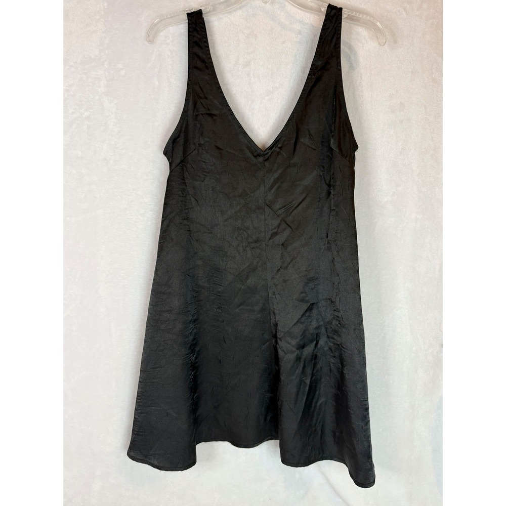 Modern Renewal Black Satin Slip Dress‎ Size S Sleeveless V Neck Midi